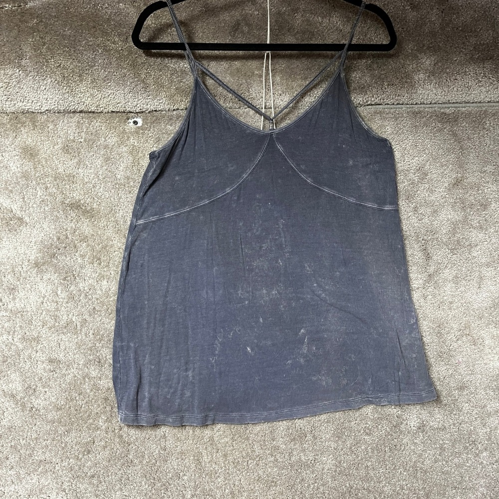 American Eagle Womens Soft & Sexy Babydoll Tank Top Large Gray Ribbed Y2k Grunge